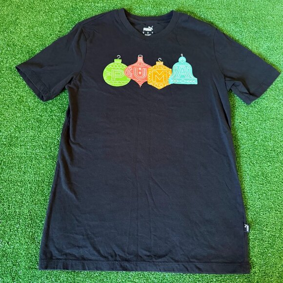 Puma Short Sleeve Crewneck Christmas Ornaments Holidays Black T-shirt Size S - Picture 1 of 12